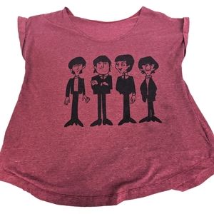 THE Beatles Caricature Sketch Maroon Tee Medium